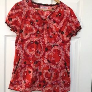 Koi Hearts and Floral Scrub Top